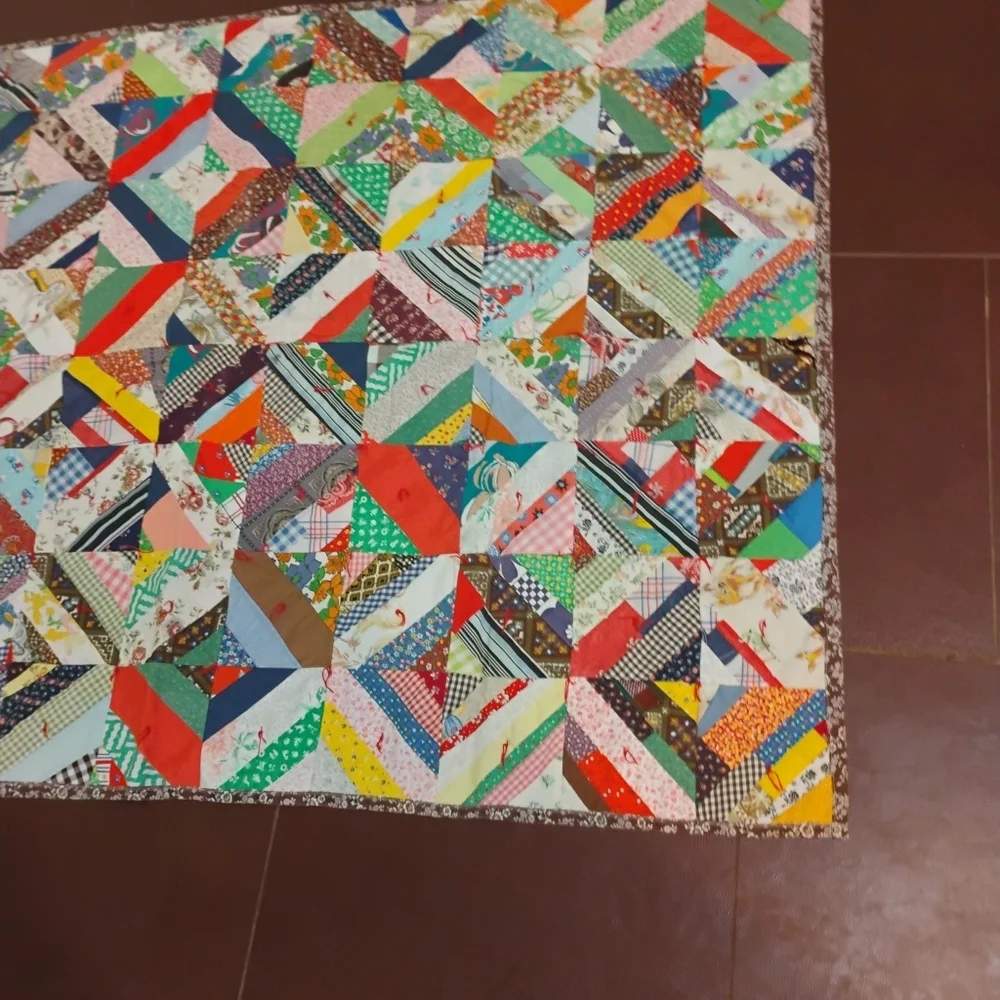 Vintage Handmade Patchwork Quilt 56x41 1970s–80s Era​